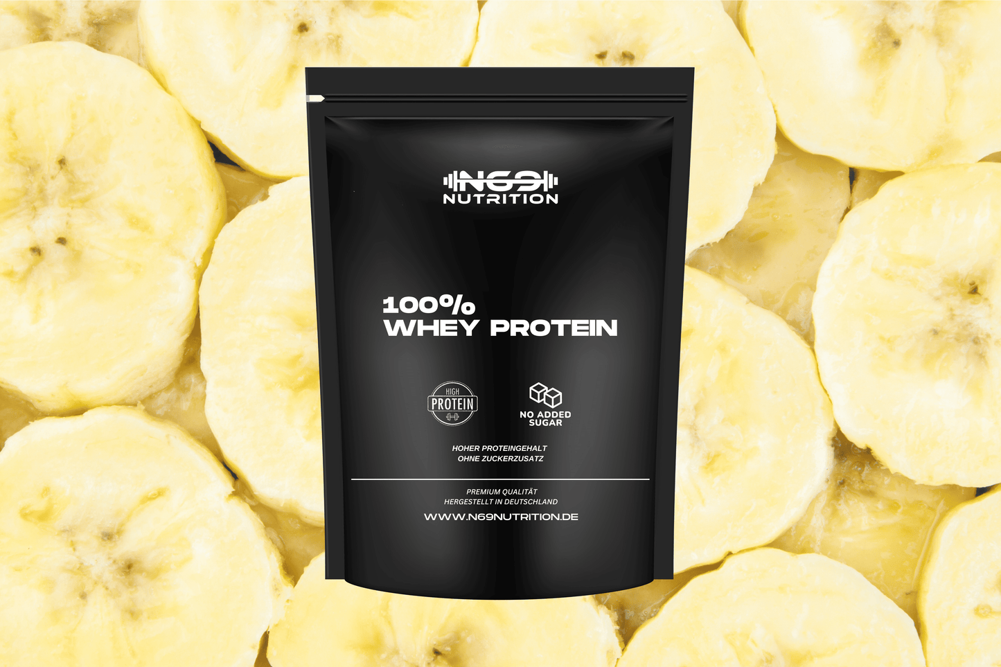 N69 NUTRITION Whey Protein Banane Made in Germany 1kg – Fruchtiger Bananengeschmack für deinen Shake.