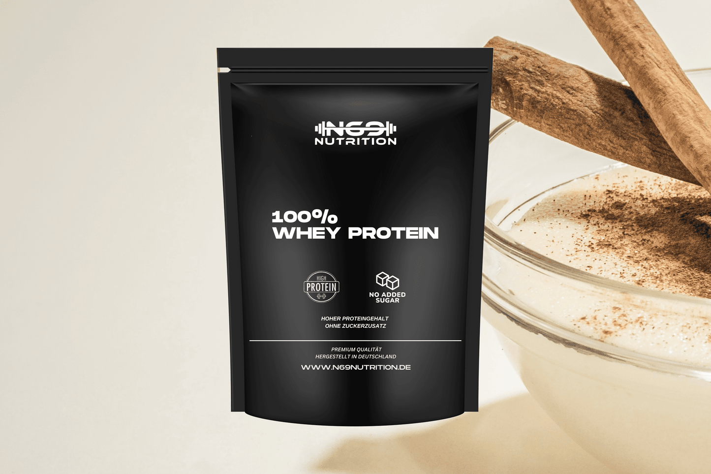 N69 NUTRITION Whey Protein Milchreis-Zimt Made in Germany 1kg – Köstlicher Milchreis-Zimt-Geschmack.