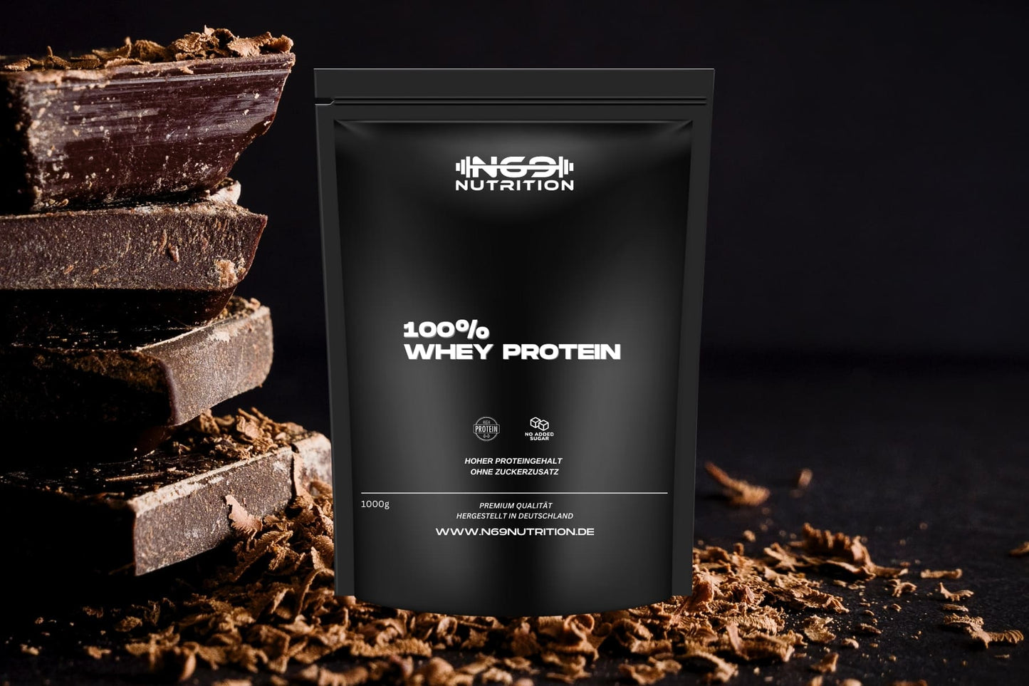 N69 NUTRITION Whey Protein Schokolade Made in Germany 1kg – Leckerer Schokoladengeschmack für dein Eiweißpulver.