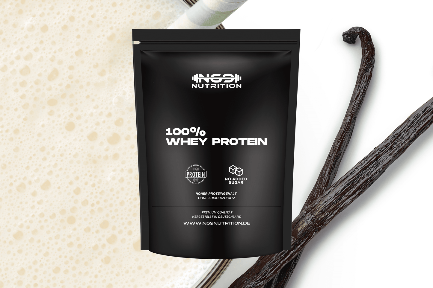 N69 NUTRITION Whey Protein Vanille Made in Germany 1kg – Cremiger Vanillegeschmack für deinen Proteinshake.